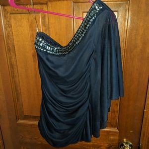 Maurices Jeweled / Beaded one shoulder top - medium - navy blue & silver - Y2K